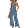 image:imageEkouaer Womens Casual Loose Jumpsuits One Piece Sleeveless Overalls Printed Long Pant Romper Fashion Boho Jumper with PocketFloral Blue  Green