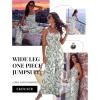 image:imageEkouaer Womens Casual Loose Jumpsuits One Piece Sleeveless Overalls Printed Long Pant Romper Fashion Boho Jumper with PocketFloral White 3