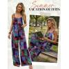image:imageEkouaer Womens Casual Overalls Boho Floral Loose Wide Leg Jumpsuits Summer Pleated Outfits with PocketsA Blue Boho Print