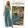 image:imageEkouaer Womens Casual Overalls Boho Floral Loose Wide Leg Jumpsuits Summer Pleated Outfits with PocketsLake Blue Floral