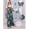 image:imageEkouaer Womens Casual Overalls Boho Floral Loose Wide Leg Jumpsuits Summer Pleated Outfits with PocketsNavy Leaves