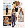image:imageEkouaer Womens Casual Overalls Boho Floral Loose Wide Leg Jumpsuits Summer Pleated Outfits with PocketsNavy Leaves