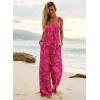 image:imageEkouaer Womens Casual Overalls Boho Floral Loose Wide Leg Jumpsuits Summer Pleated Outfits with PocketsRose Red Floral