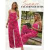 image:imageEkouaer Womens Casual Overalls Boho Floral Loose Wide Leg Jumpsuits Summer Pleated Outfits with PocketsRose Red Floral
