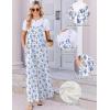 image:imageEkouaer Womens Casual Overalls Boho Floral Loose Wide Leg Jumpsuits Summer Pleated Outfits with PocketsWhite Blue Floral