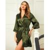 image:imageEkouaer Womens LaceTrim Silk Robes Bride Bridesmaid Kimono Satin Bathrobe V Neck Sleepwear with 34 SleeveArmy Green