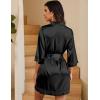 image:imageEkouaer Womens LaceTrim Silk Robes Bride Bridesmaid Kimono Satin Bathrobe V Neck Sleepwear with 34 SleeveBlack