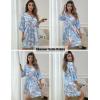 image:imageEkouaer Womens LaceTrim Silk Robes Bride Bridesmaid Kimono Satin Bathrobe V Neck Sleepwear with 34 SleeveBlue Pink Floral