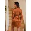 image:imageEkouaer Womens LaceTrim Silk Robes Bride Bridesmaid Kimono Satin Bathrobe V Neck Sleepwear with 34 SleeveCaramel Colour