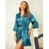 image:imageEkouaer Womens LaceTrim Silk Robes Bride Bridesmaid Kimono Satin Bathrobe V Neck Sleepwear with 34 SleeveCeladon Green
