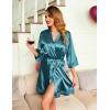 image:imageEkouaer Womens LaceTrim Silk Robes Bride Bridesmaid Kimono Satin Bathrobe V Neck Sleepwear with 34 SleeveCeladon Green