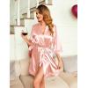 image:imageEkouaer Womens LaceTrim Silk Robes Bride Bridesmaid Kimono Satin Bathrobe V Neck Sleepwear with 34 SleeveChampagne