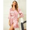 image:imageEkouaer Womens LaceTrim Silk Robes Bride Bridesmaid Kimono Satin Bathrobe V Neck Sleepwear with 34 SleeveChampagne