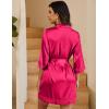 image:imageEkouaer Womens LaceTrim Silk Robes Bride Bridesmaid Kimono Satin Bathrobe V Neck Sleepwear with 34 SleeveCherry Red