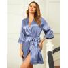 image:imageEkouaer Womens LaceTrim Silk Robes Bride Bridesmaid Kimono Satin Bathrobe V Neck Sleepwear with 34 SleeveCobalt Blue