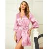 image:imageEkouaer Womens LaceTrim Silk Robes Bride Bridesmaid Kimono Satin Bathrobe V Neck Sleepwear with 34 SleeveDeep Pink