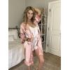 image:imageEkouaer Womens LaceTrim Silk Robes Bride Bridesmaid Kimono Satin Bathrobe V Neck Sleepwear with 34 SleeveDeep Pinkbean Paste