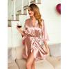 image:imageEkouaer Womens LaceTrim Silk Robes Bride Bridesmaid Kimono Satin Bathrobe V Neck Sleepwear with 34 SleeveDeep Pinkbean Paste