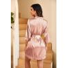 image:imageEkouaer Womens LaceTrim Silk Robes Bride Bridesmaid Kimono Satin Bathrobe V Neck Sleepwear with 34 SleeveDeep Pinkbean Paste