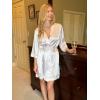 image:imageEkouaer Womens LaceTrim Silk Robes Bride Bridesmaid Kimono Satin Bathrobe V Neck Sleepwear with 34 SleeveFlesh Color