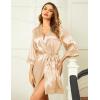 image:imageEkouaer Womens LaceTrim Silk Robes Bride Bridesmaid Kimono Satin Bathrobe V Neck Sleepwear with 34 SleeveFlesh Color
