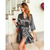 image:imageEkouaer Womens LaceTrim Silk Robes Bride Bridesmaid Kimono Satin Bathrobe V Neck Sleepwear with 34 SleeveGrey