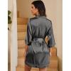 image:imageEkouaer Womens LaceTrim Silk Robes Bride Bridesmaid Kimono Satin Bathrobe V Neck Sleepwear with 34 SleeveGrey