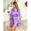 image:imageEkouaer Womens LaceTrim Silk Robes Bride Bridesmaid Kimono Satin Bathrobe V Neck Sleepwear with 34 SleeveLilac