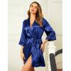 image:imageEkouaer Womens LaceTrim Silk Robes Bride Bridesmaid Kimono Satin Bathrobe V Neck Sleepwear with 34 SleeveNavy Blue