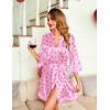 image:imageEkouaer Womens LaceTrim Silk Robes Bride Bridesmaid Kimono Satin Bathrobe V Neck Sleepwear with 34 SleevePink Bowknot