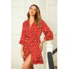image:imageEkouaer Womens LaceTrim Silk Robes Bride Bridesmaid Kimono Satin Bathrobe V Neck Sleepwear with 34 SleeveRed Teddy