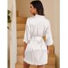 image:imageEkouaer Womens LaceTrim Silk Robes Bride Bridesmaid Kimono Satin Bathrobe V Neck Sleepwear with 34 SleeveWhite