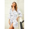 image:imageEkouaer Womens LaceTrim Silk Robes Bride Bridesmaid Kimono Satin Bathrobe V Neck Sleepwear with 34 SleeveWhite Flower