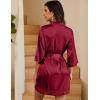 image:imageEkouaer Womens LaceTrim Silk Robes Bride Bridesmaid Kimono Satin Bathrobe V Neck Sleepwear with 34 SleeveWine Red