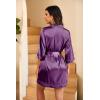 image:imageEkouaer Womens LaceTrim Silk Robes Bride Bridesmaid Kimono Satin Bathrobe V Neck Sleepwear with 34 SleeveWineberry