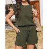 image:imageEkouaer Womens Romper with Pockets Summer Short Jumpsuit Casual Cap Sleeve Drawstring One Piece Lounge Vacation Beach OutfitArmy Green