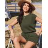 image:imageEkouaer Womens Romper with Pockets Summer Short Jumpsuit Casual Cap Sleeve Drawstring One Piece Lounge Vacation Beach OutfitArmy Green