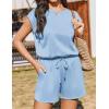 image:imageEkouaer Womens Romper with Pockets Summer Short Jumpsuit Casual Cap Sleeve Drawstring One Piece Lounge Vacation Beach OutfitBlue