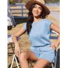 image:imageEkouaer Womens Romper with Pockets Summer Short Jumpsuit Casual Cap Sleeve Drawstring One Piece Lounge Vacation Beach OutfitBlue