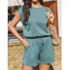 image:imageEkouaer Womens Romper with Pockets Summer Short Jumpsuit Casual Cap Sleeve Drawstring One Piece Lounge Vacation Beach OutfitGreen