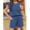 image:imageEkouaer Womens Romper with Pockets Summer Short Jumpsuit Casual Cap Sleeve Drawstring One Piece Lounge Vacation Beach OutfitNavy