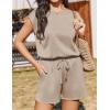 image:imageEkouaer Womens Romper with Pockets Summer Short Jumpsuit Casual Cap Sleeve Drawstring One Piece Lounge Vacation Beach OutfitStone