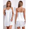 image:imageEkouaer Womens Satin Robe Set Lace Sexy Lingerie Robe Wedding Nightgown 2pcs Cami Bride Party Silk Pajamas SetWhite