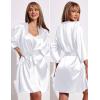 image:imageEkouaer Womens Satin Robe Set Lace Sexy Lingerie Robe Wedding Nightgown 2pcs Cami Bride Party Silk Pajamas SetWhite