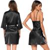 image:imageEkouaer Womens Satin Robe Set Nightgown with Robes Silk Pajama Set 2 Pieces Lingerie Cowl Neck Cami Sleepwear SetsBlack