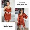 image:imageEkouaer Womens Satin Robe Set Nightgown with Robes Silk Pajama Set 2 Pieces Lingerie Cowl Neck Cami Sleepwear SetsBrown
