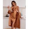 image:imageEkouaer Womens Satin Robe Set Nightgown with Robes Silk Pajama Set 2 Pieces Lingerie Cowl Neck Cami Sleepwear SetsBrown