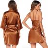 image:imageEkouaer Womens Satin Robe Set Nightgown with Robes Silk Pajama Set 2 Pieces Lingerie Cowl Neck Cami Sleepwear SetsBrown