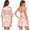 image:imageEkouaer Womens Satin Robe Set Nightgown with Robes Silk Pajama Set 2 Pieces Lingerie Cowl Neck Cami Sleepwear SetsChampagne