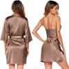 image:imageEkouaer Womens Satin Robe Set Nightgown with Robes Silk Pajama Set 2 Pieces Lingerie Cowl Neck Cami Sleepwear SetsCoffee